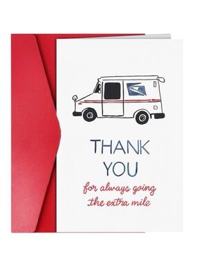 USPS Mail Carrier Thank You Card Red Envelope Holiday Appreciation NWT